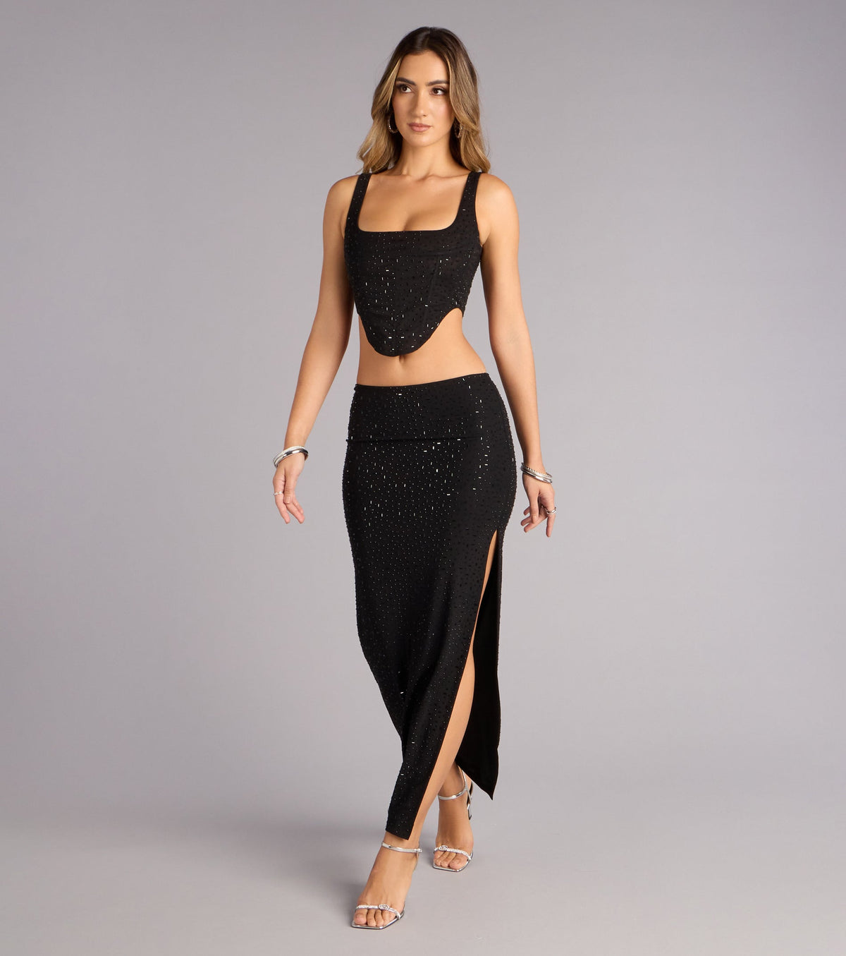 Undeniably You Rhinestone Mesh Maxi Skirt