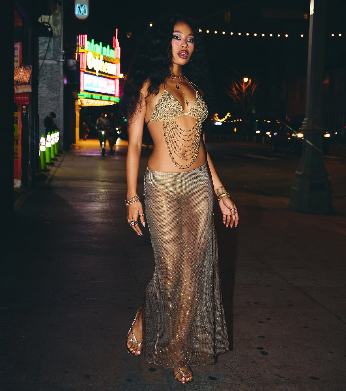 Glow Getter Rhinestone Slit Maxi Skirt