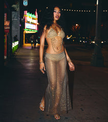 Glow Getter Rhinestone Slit Maxi Skirt