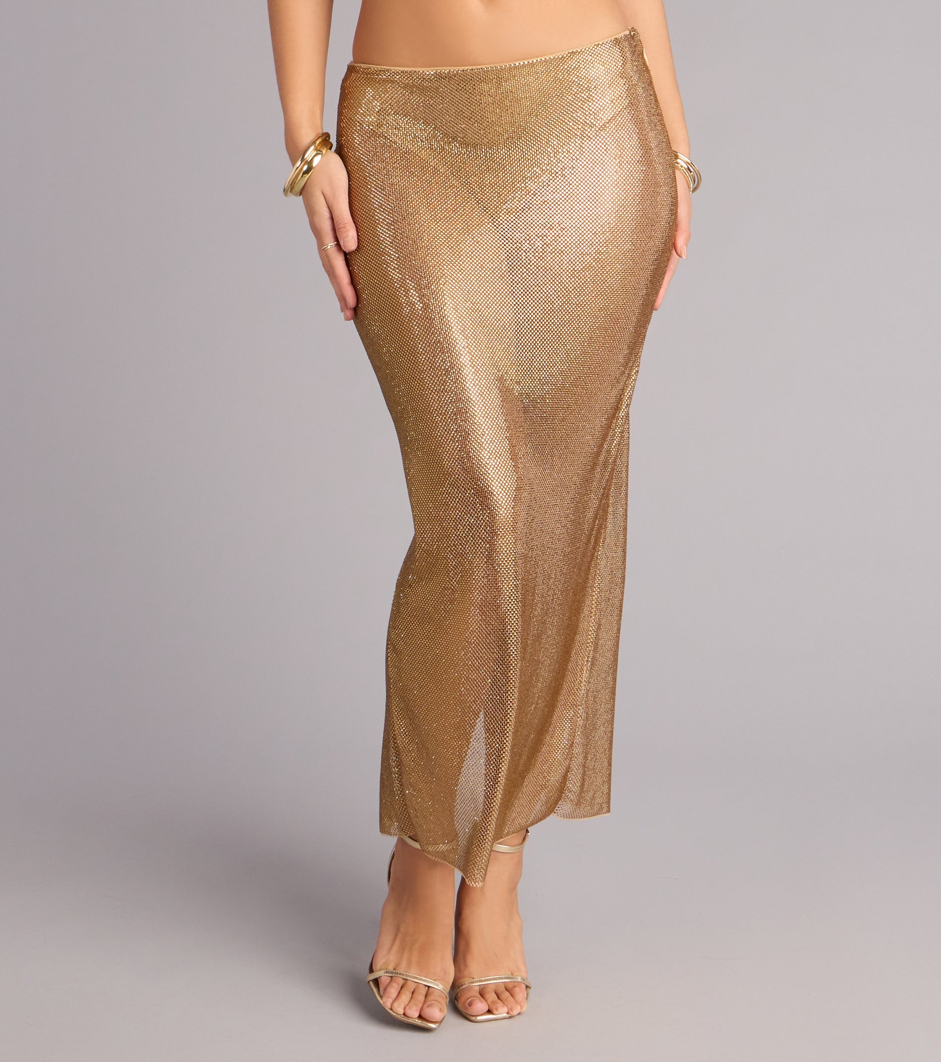 Glow Getter Rhinestone Slit Maxi Skirt