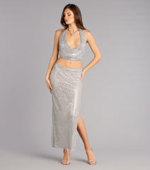 Cue The Sparkle Rhinestone Fishnet Maxi Skirt