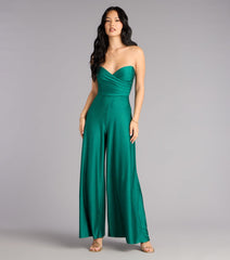 Starlit Satin Strapless Wide-Leg Jumpsuit