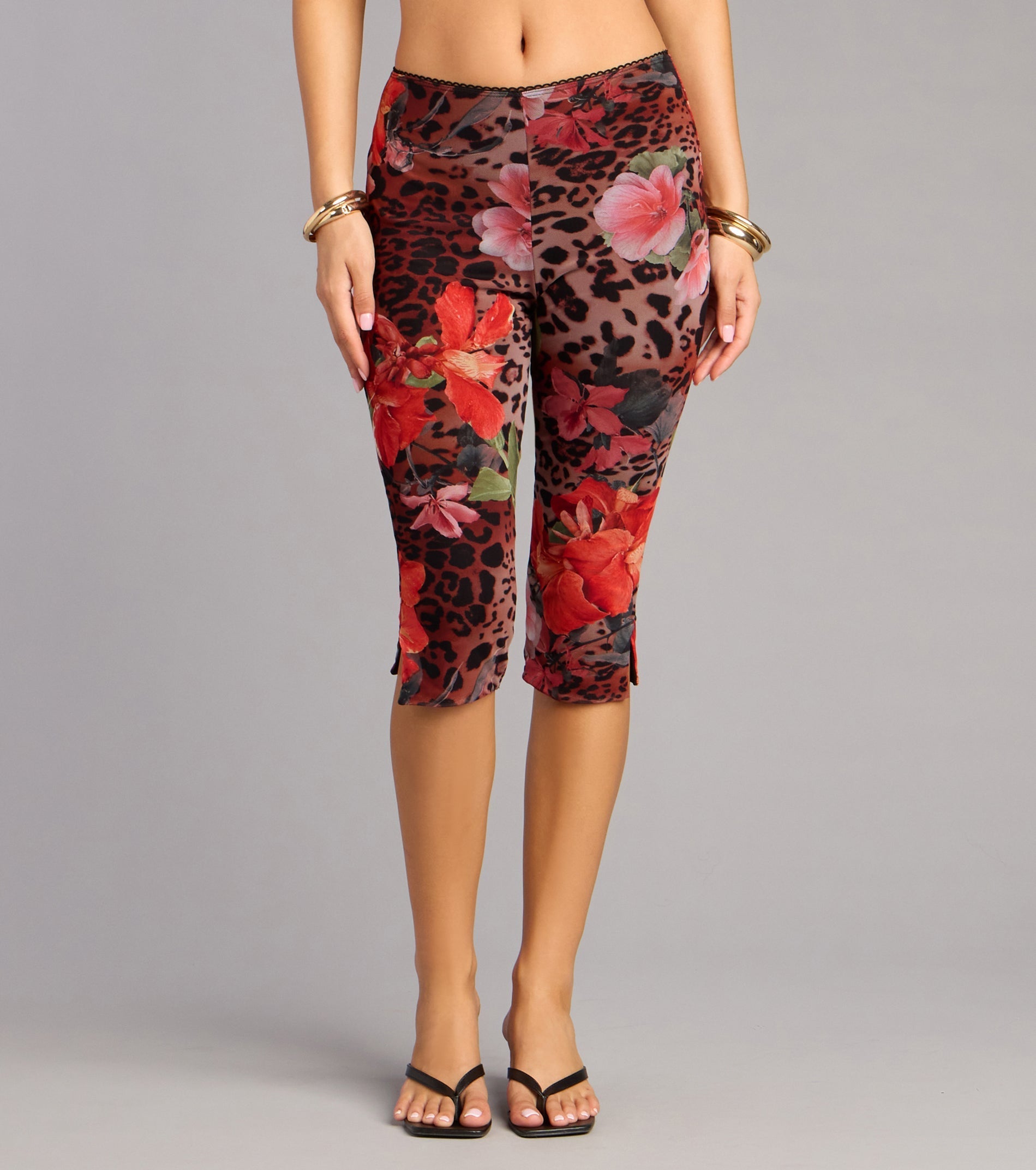 Wild Bloom Leopard And Floral Print Carpi Pants