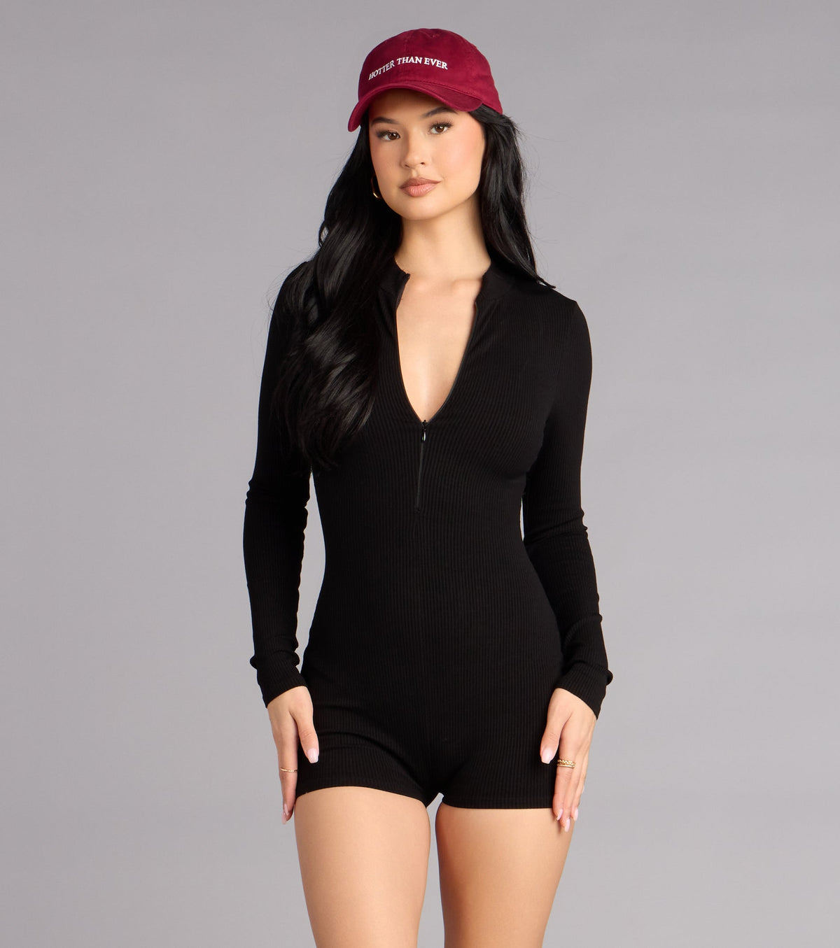 Easy Does It Ribbed Zip Up Romper