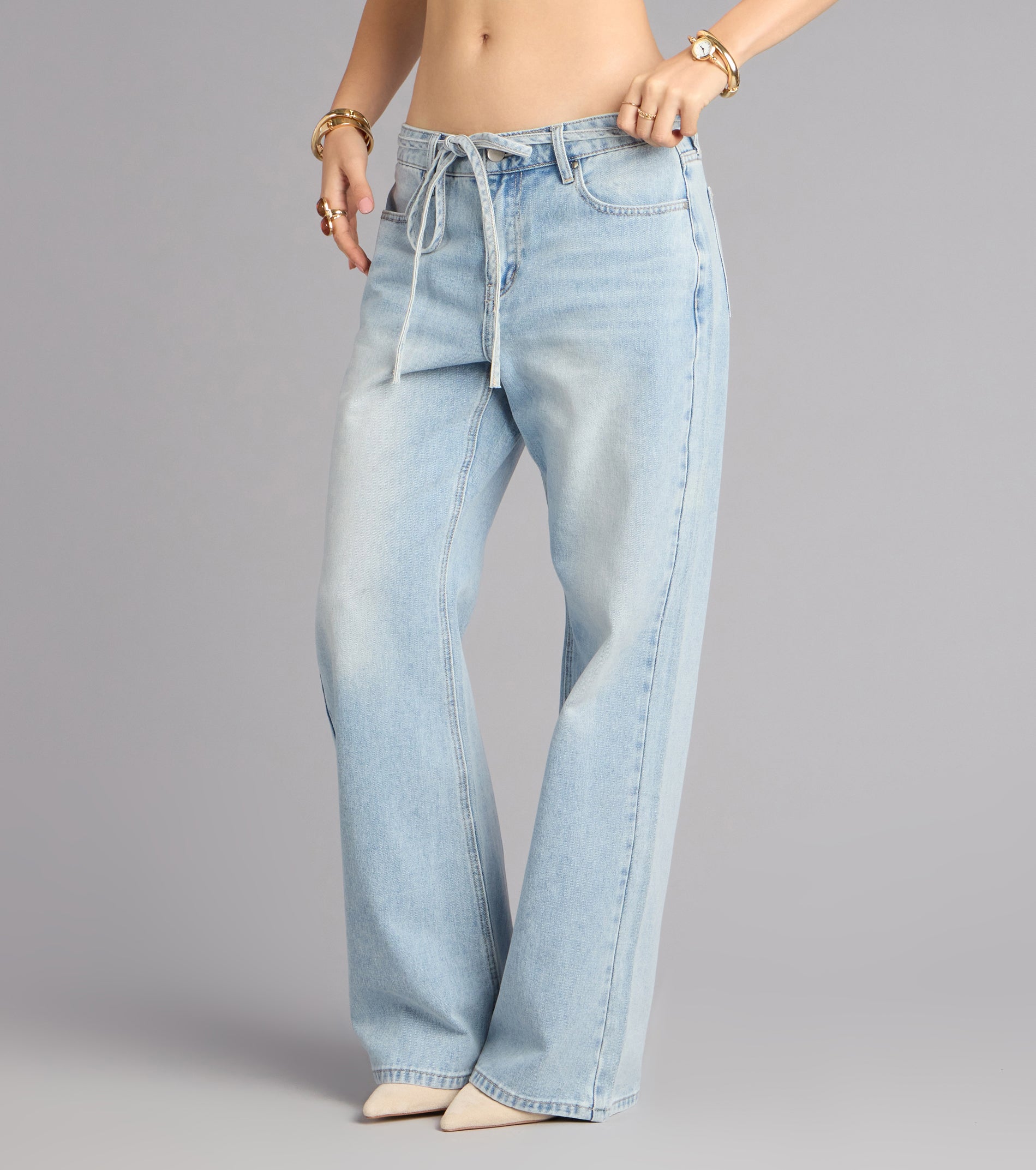 Coffee Run Cool Mid-Rise Tie Denim Jeans