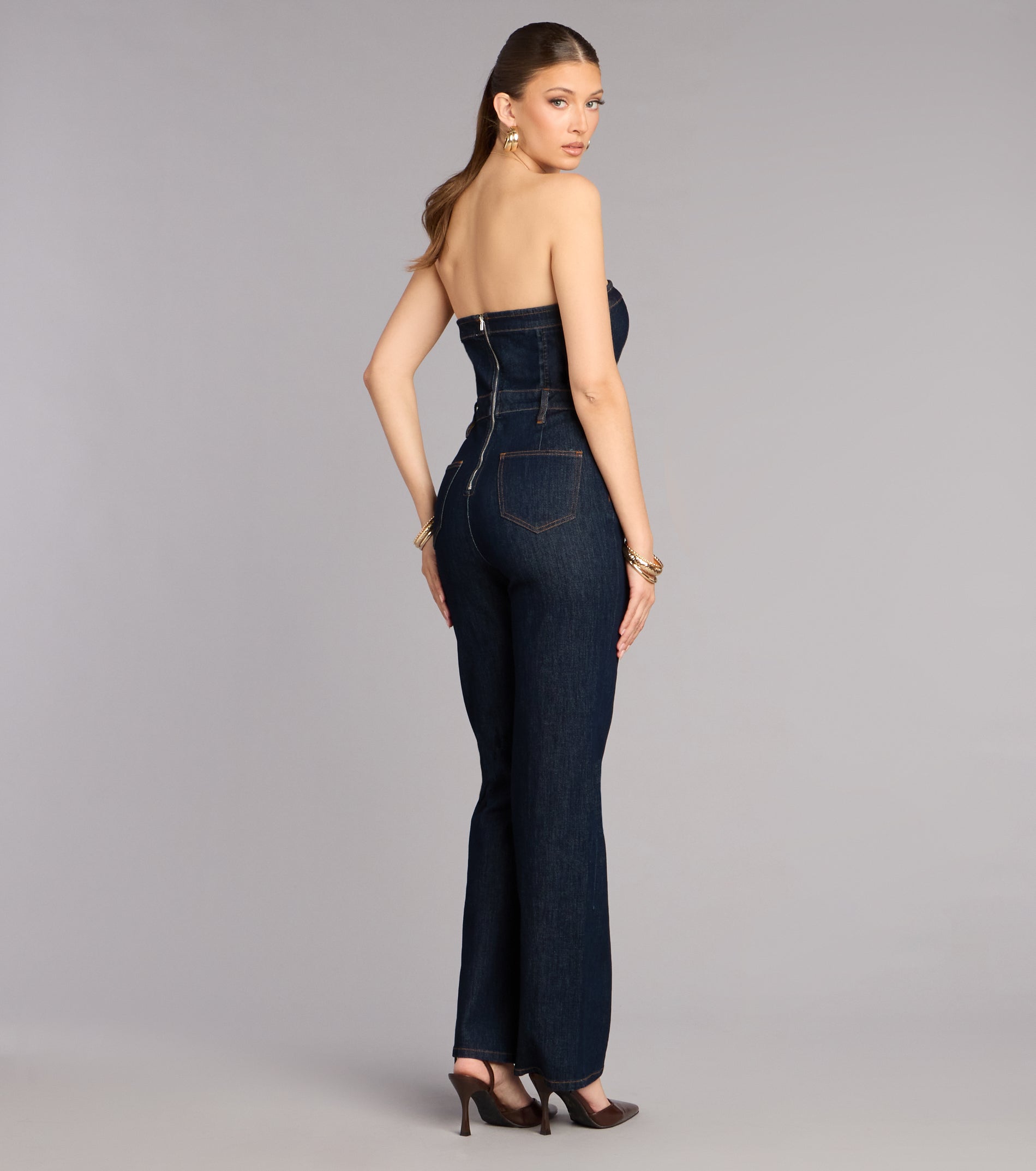 Polished Fit Denim Jumpsuit