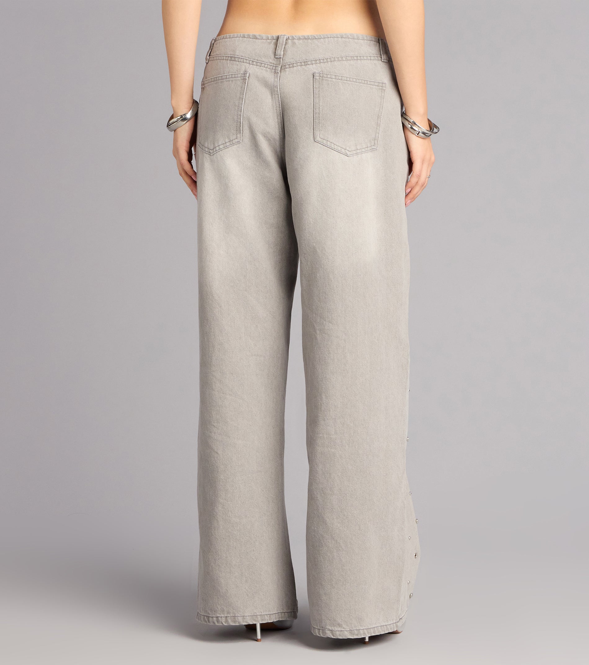 Off Duty Edge Studded Grommet Low-Rise Denim Jeans
