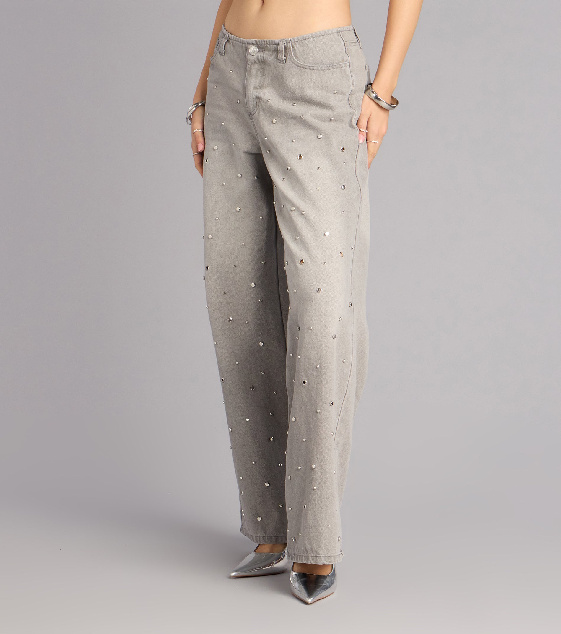Off Duty Edge Studded Grommet Low-Rise Denim Jeans