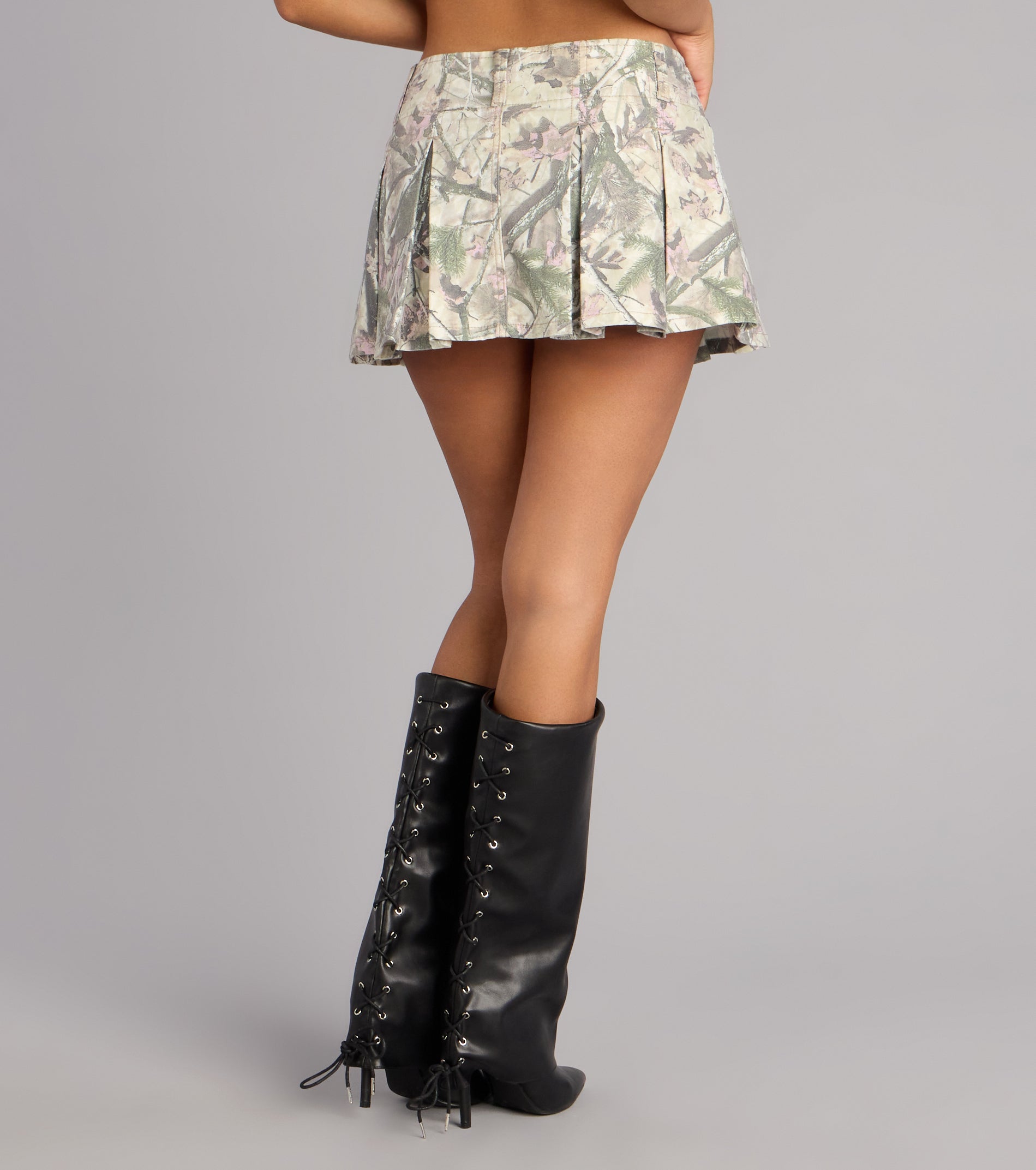 Wild Side Belted Camo Pleated Skort