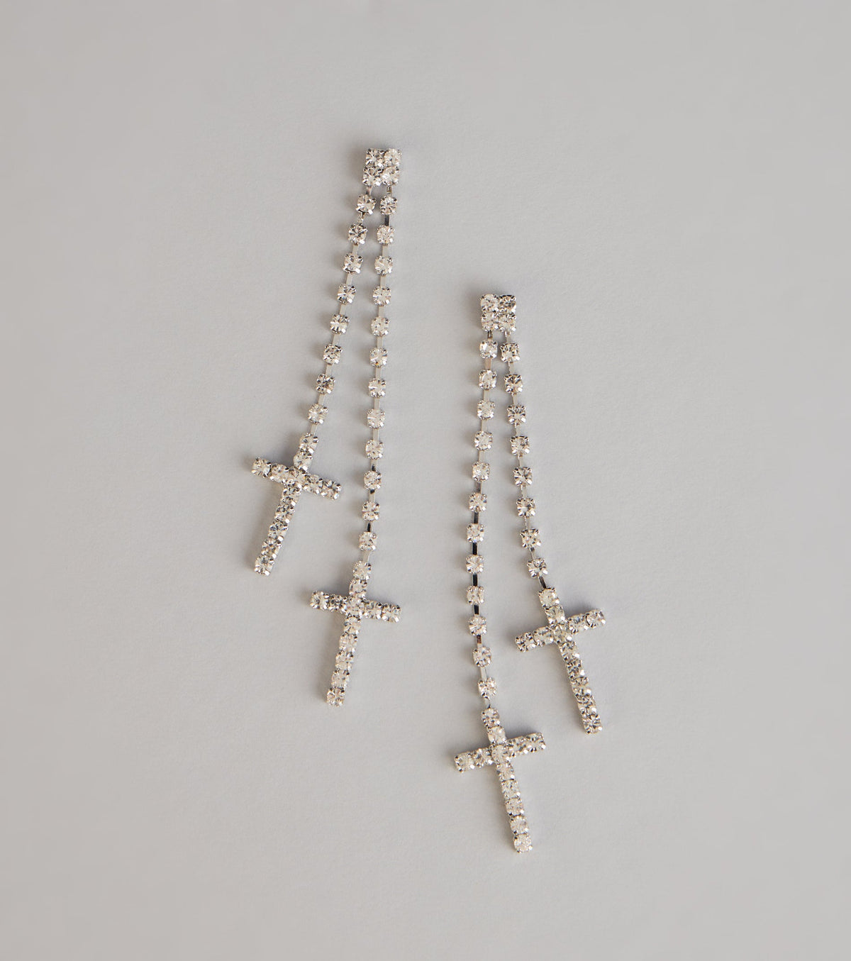 Sleek Sparkle Rhinestone Cross Linear Earrings