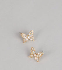 Dreamy Flutter Rhinestone Butterfly Stud Earrings