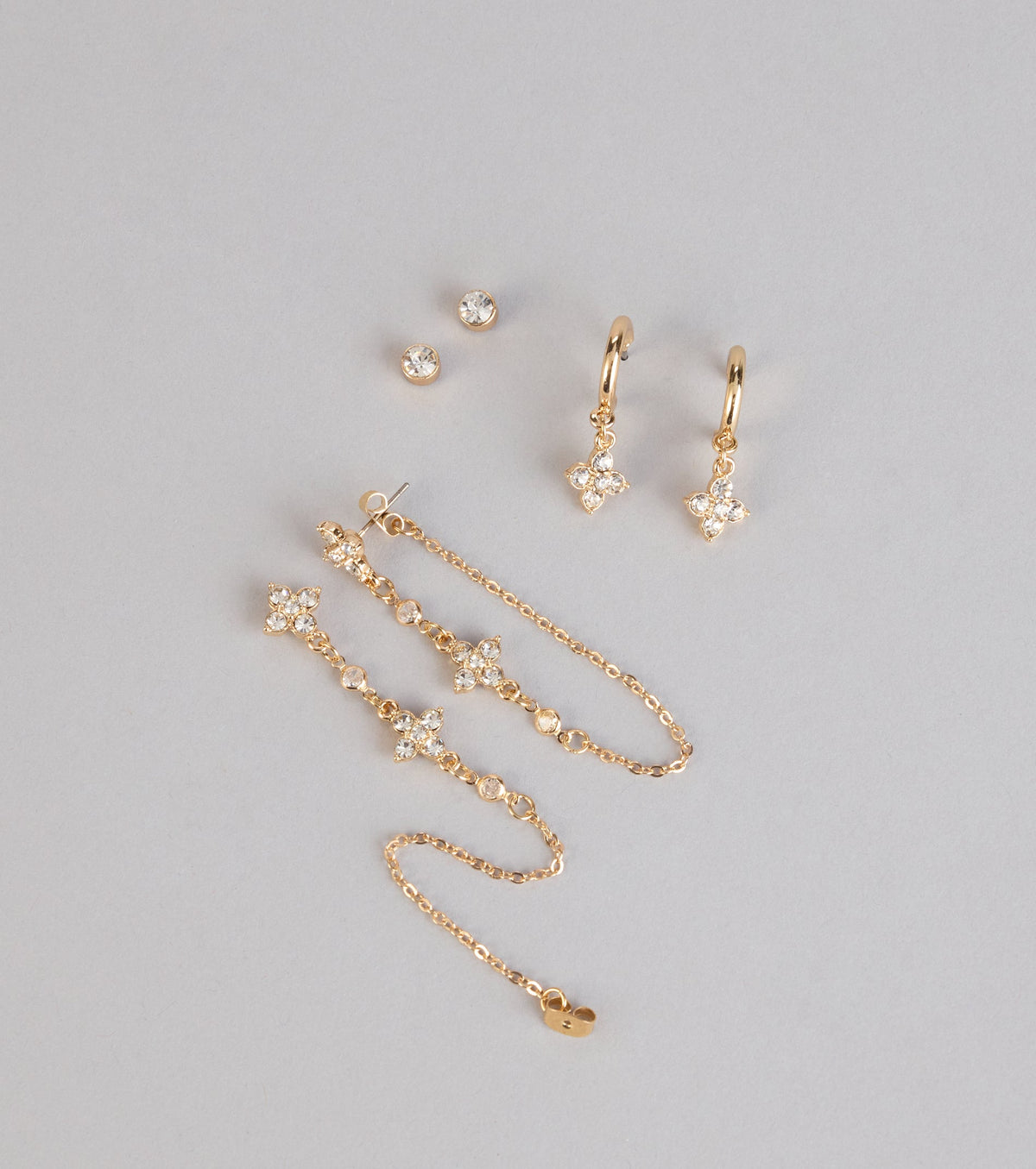 Shine On Repeat Rhinestone Three-Pack Earring Set