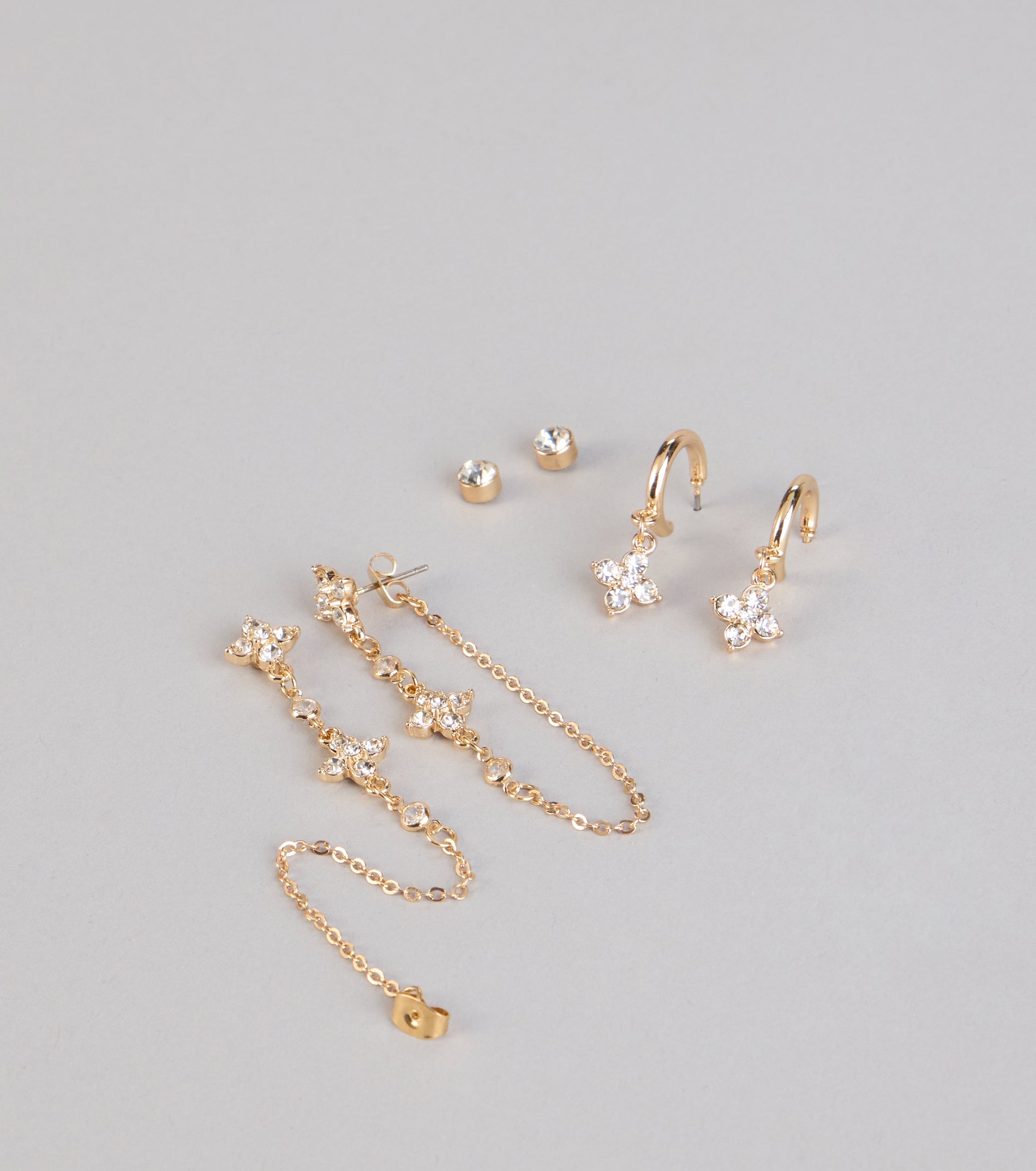 Shine On Repeat Rhinestone Three-Pack Earring Set