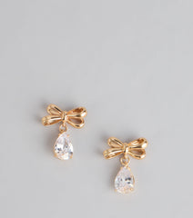 Extra Sweet Rhinestone Bow Drop Earrings