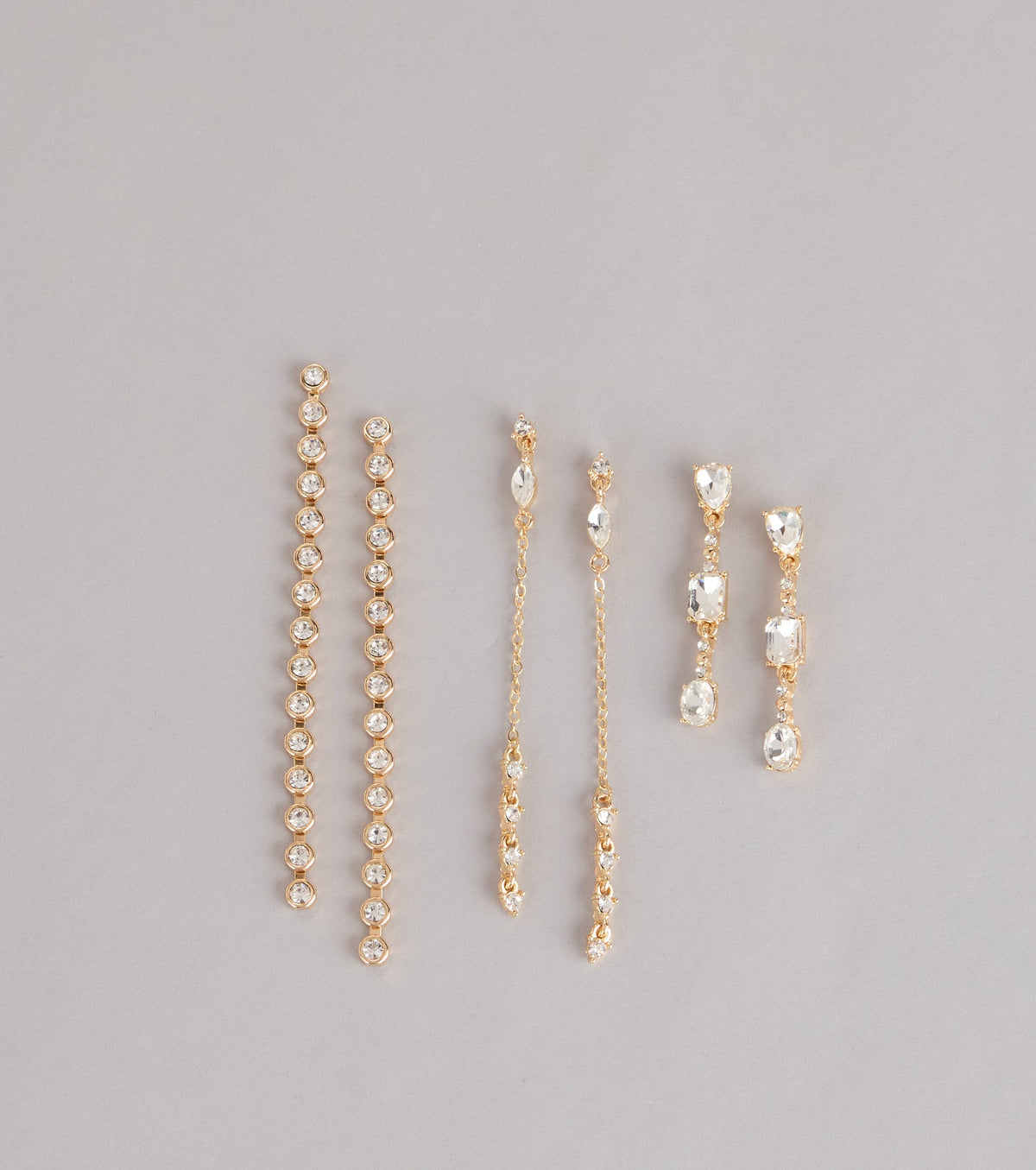 Stacked And Shining Rhinestone Linear Earrings Set