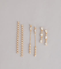 Stacked And Shining Rhinestone Linear Earrings Set