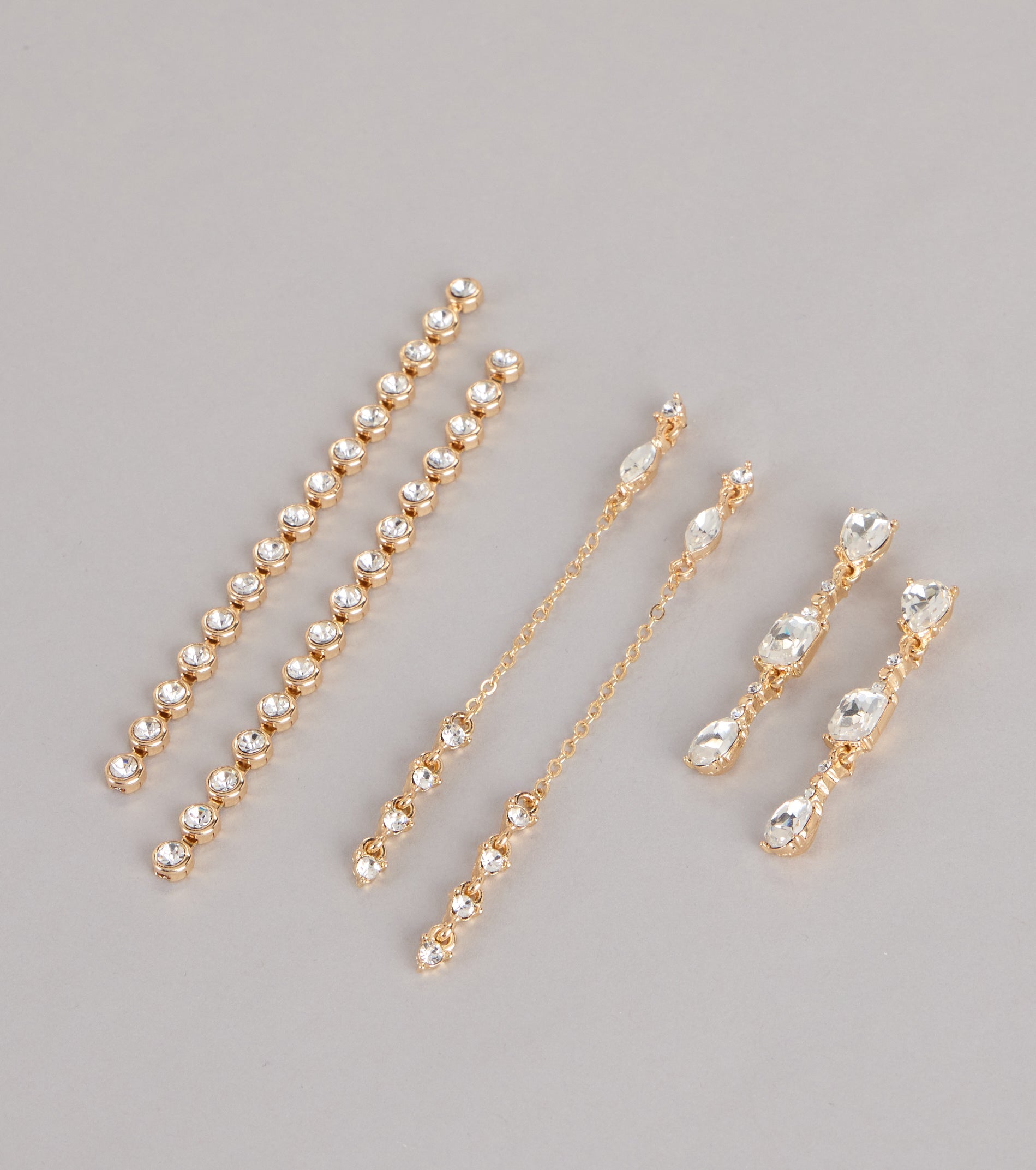 Stacked And Shining Rhinestone Linear Earrings Set