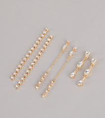 Stacked And Shining Rhinestone Linear Earrings Set