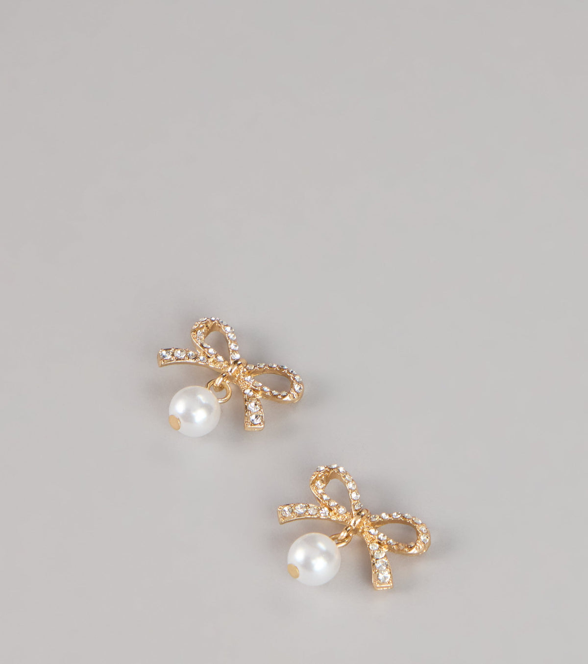 Sweet Sparkle Rhinestone And Pearl Bow Stud Earrings
