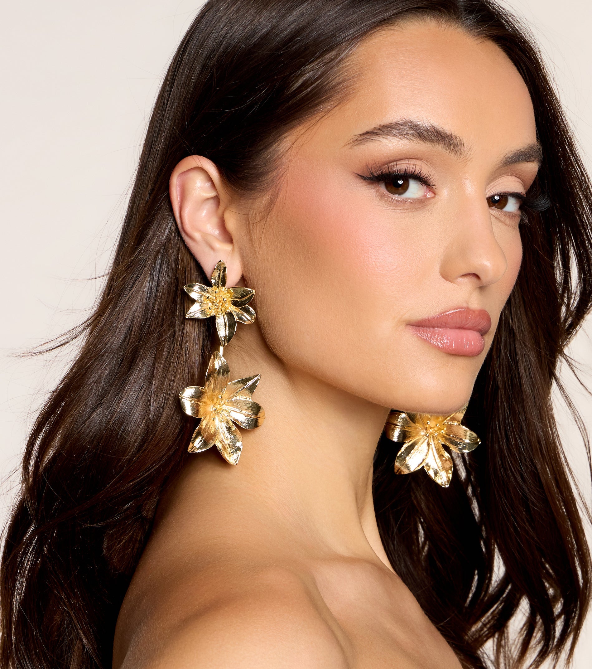 Sculpted Drama Flower Statement Linear Earrings