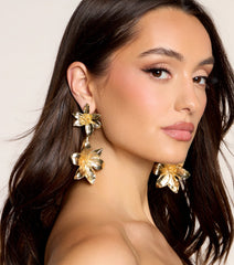 Sculpted Drama Flower Statement Linear Earrings
