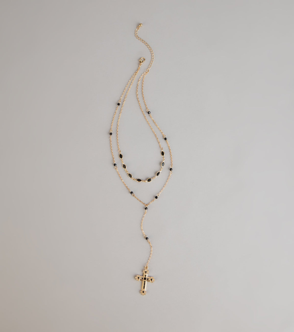 Bold Vibe Layered Lariat Cross Necklace