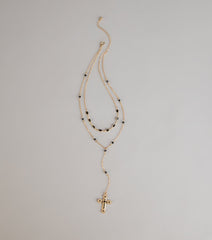 Bold Vibe Layered Lariat Cross Necklace