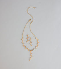 Sparkle In Bloom Rhinestone Leaf Necklace And Earrings Set