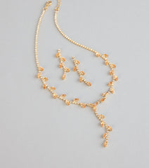 Sparkle In Bloom Rhinestone Leaf Necklace And Earrings Set
