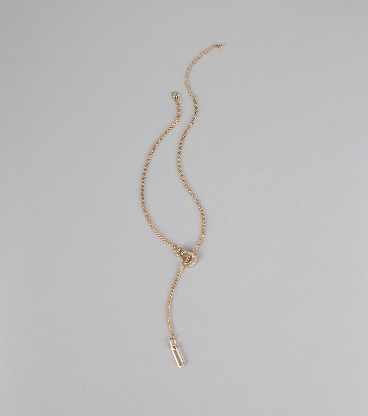 Glimmer Cue Rhinestone Lariat Necklace