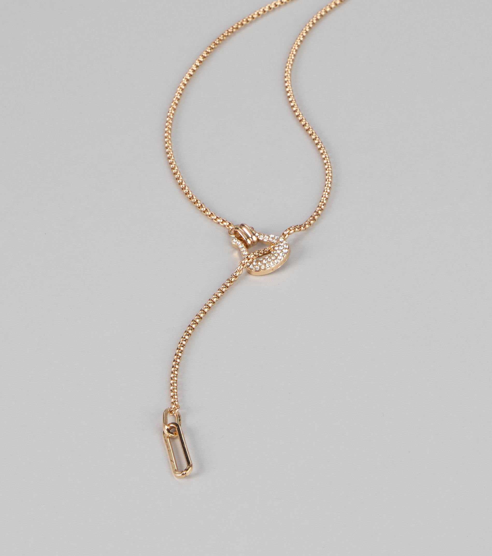 Glimmer Cue Rhinestone Lariat Necklace
