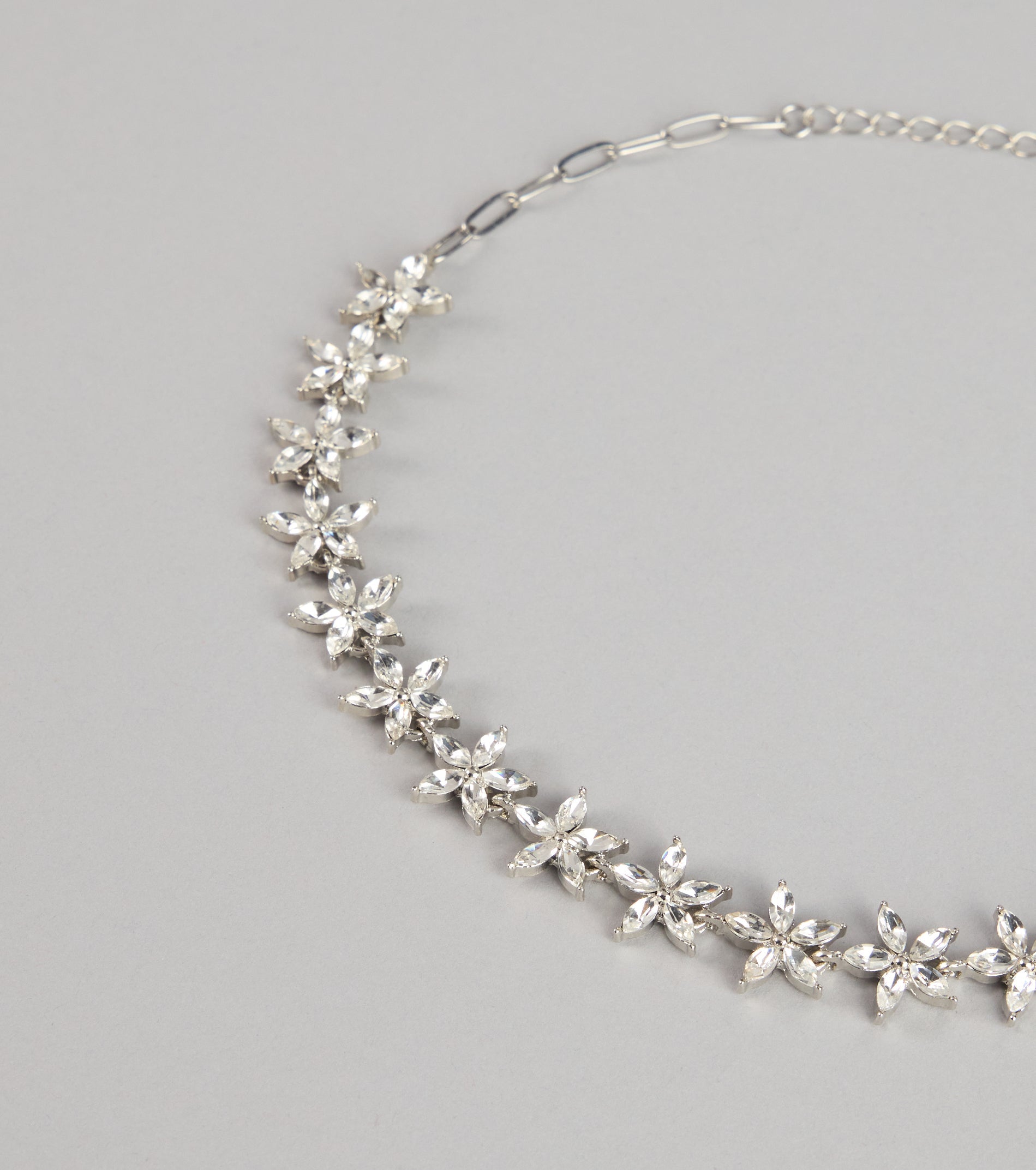 Floral Glow Rhinestone Chain Necklace