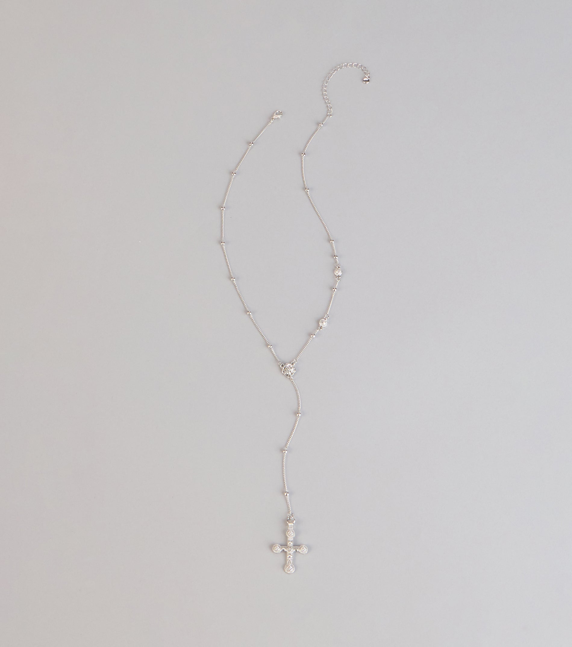 Soft Shine Rhinestone Cross Lariat Necklace