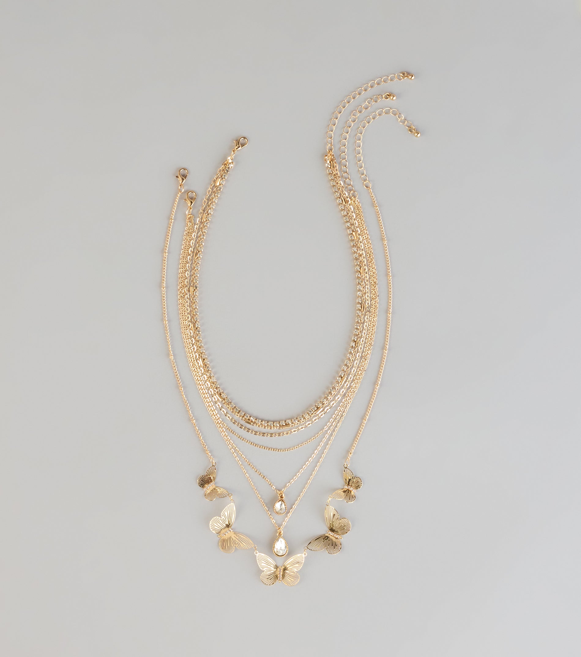 Golden Hour Glow Rhinestone Butterfly Layered Necklace