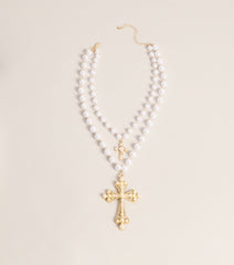 Soft Drama Faux Pearl Cross Necklace