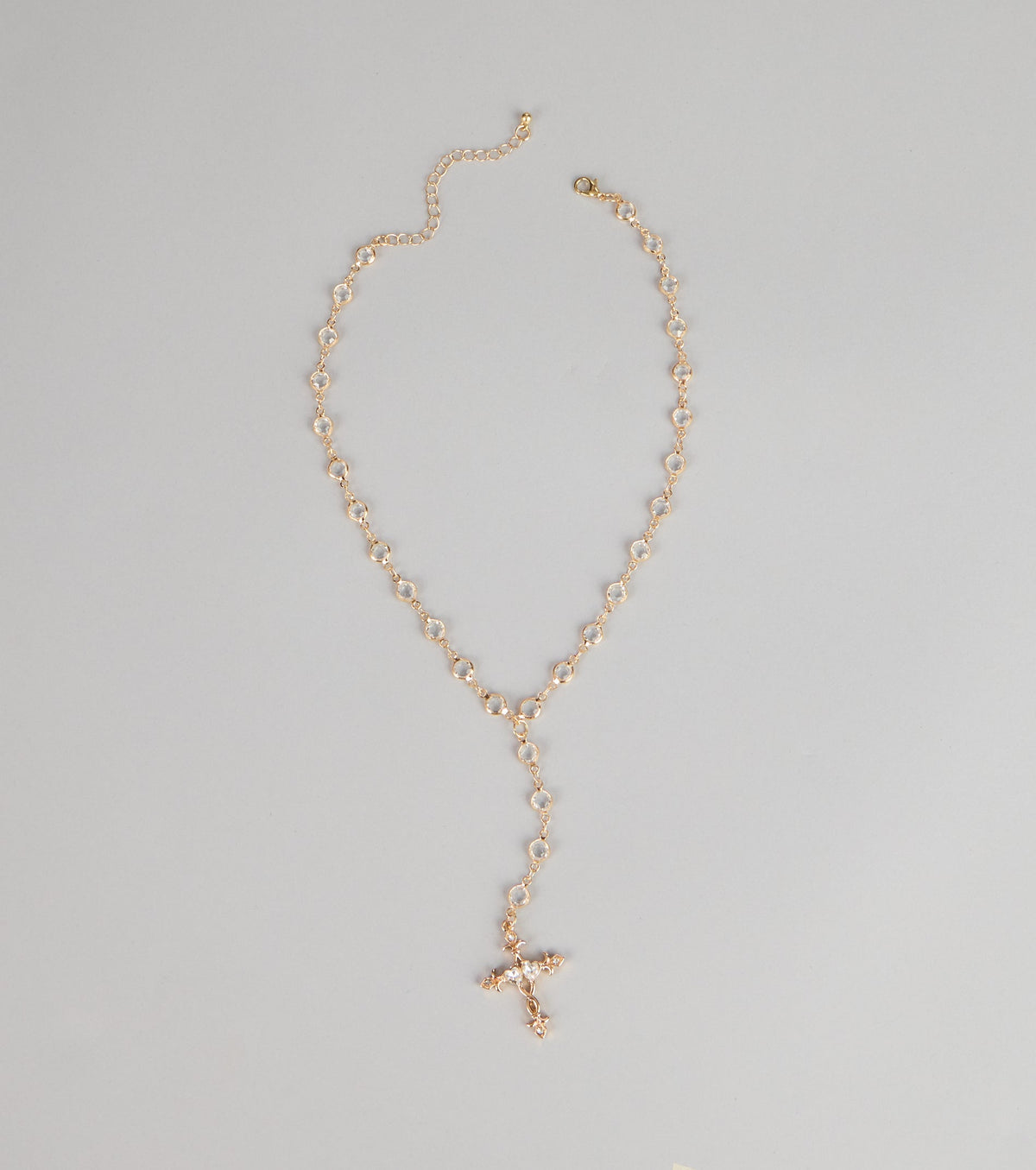 Soft Glow Rhinestone Cross Lariat Necklace
