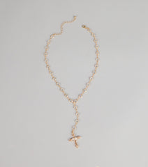 Soft Glow Rhinestone Cross Lariat Necklace