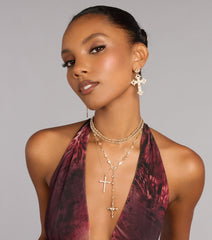 Soft Glow Rhinestone Cross Lariat Necklace