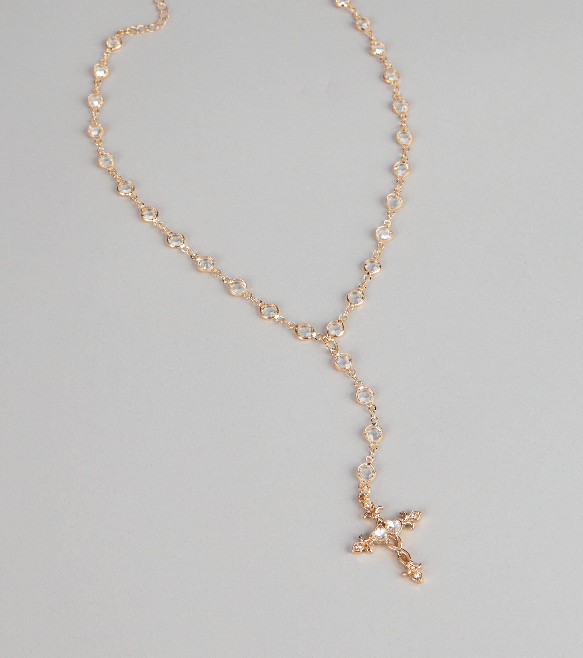 Soft Glow Rhinestone Cross Lariat Necklace