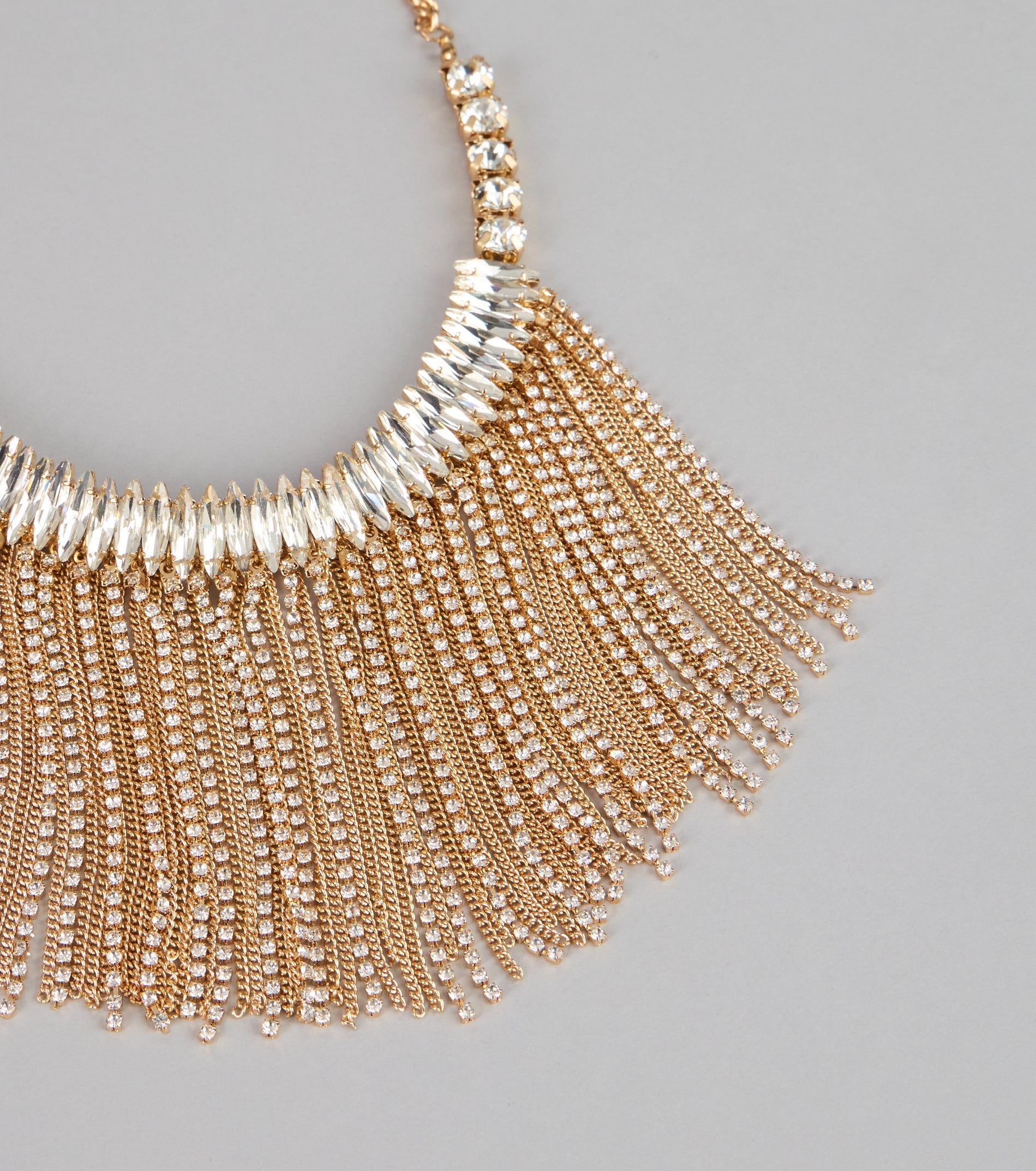 Glam Sweep Rhinestone Fringe Necklace
