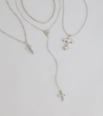 Keep It Layered Cross Charm Necklace Set