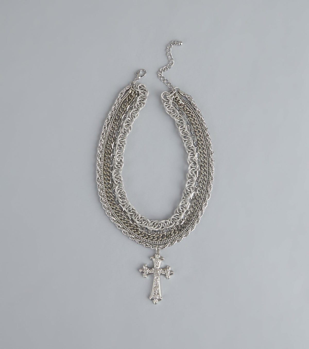 Stacked Up Layered Chain Cross Charm Necklace