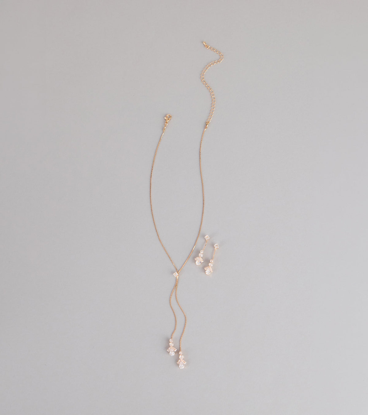 Soft Sparkle Rhinestone Lariat Necklace And Earrings Set