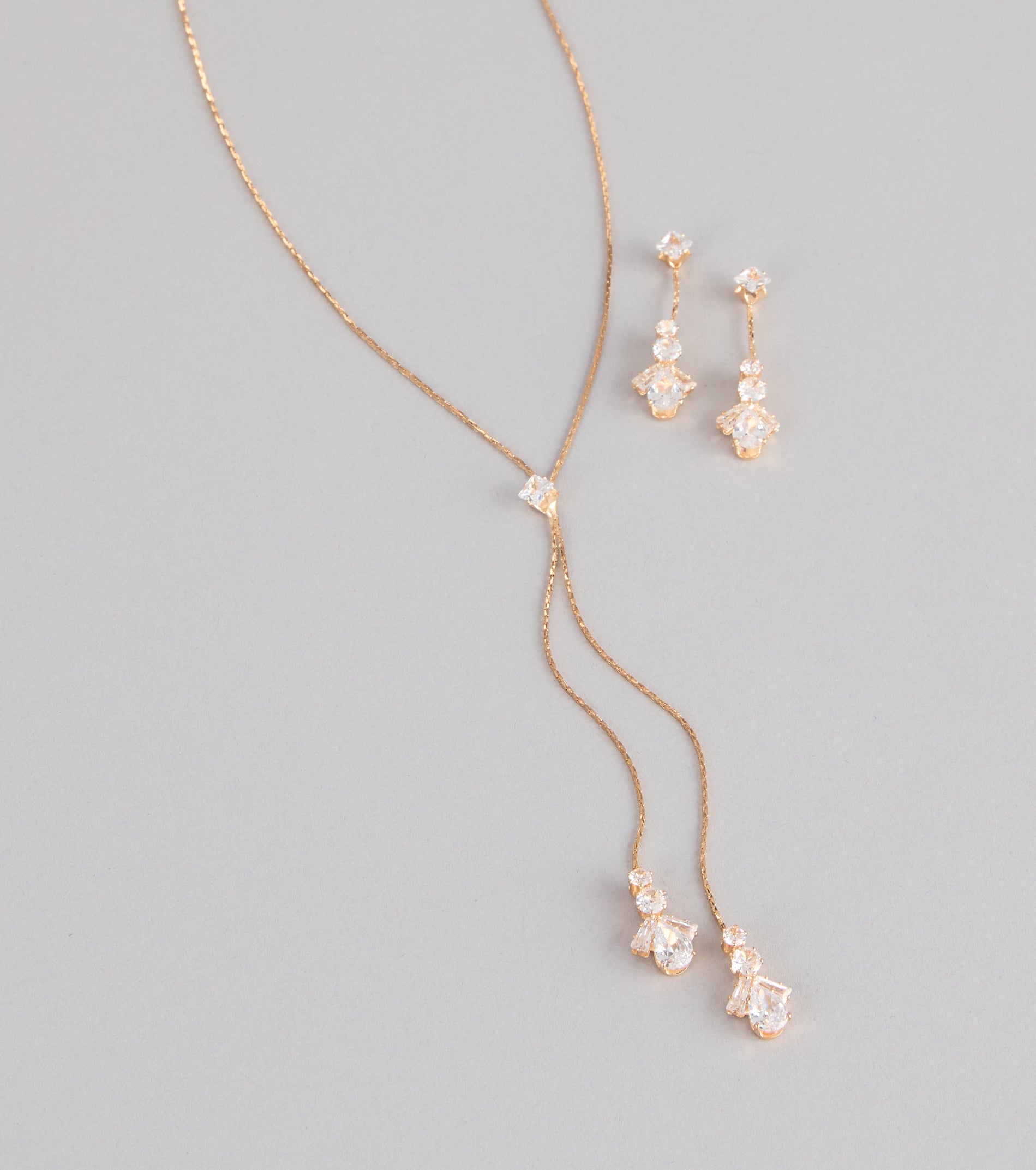 Soft Sparkle Rhinestone Lariat Necklace And Earrings Set