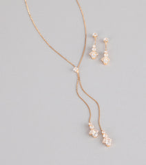 Soft Sparkle Rhinestone Lariat Necklace And Earrings Set