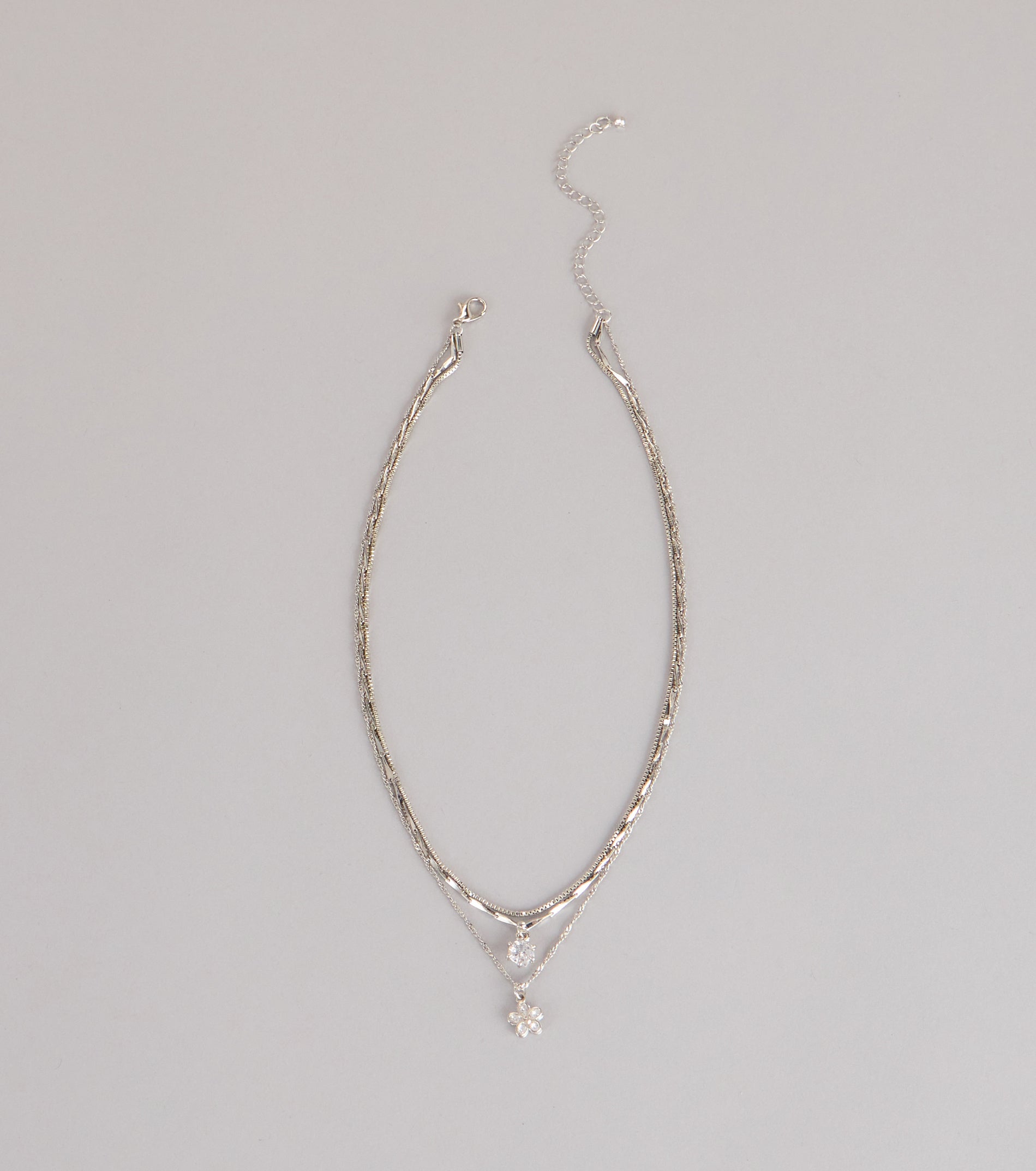 Pretty Glam Rhinestone Flower Charm Layered Necklace