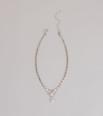 Pretty Glam Rhinestone Flower Charm Layered Necklace