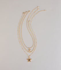 Soft Spark Star Charm Layered Necklace Set