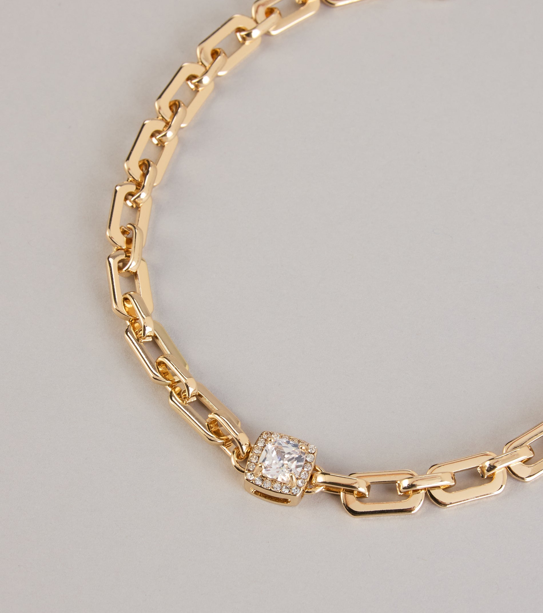 Locked In Shine Rhinestone Chunky Chain Necklace