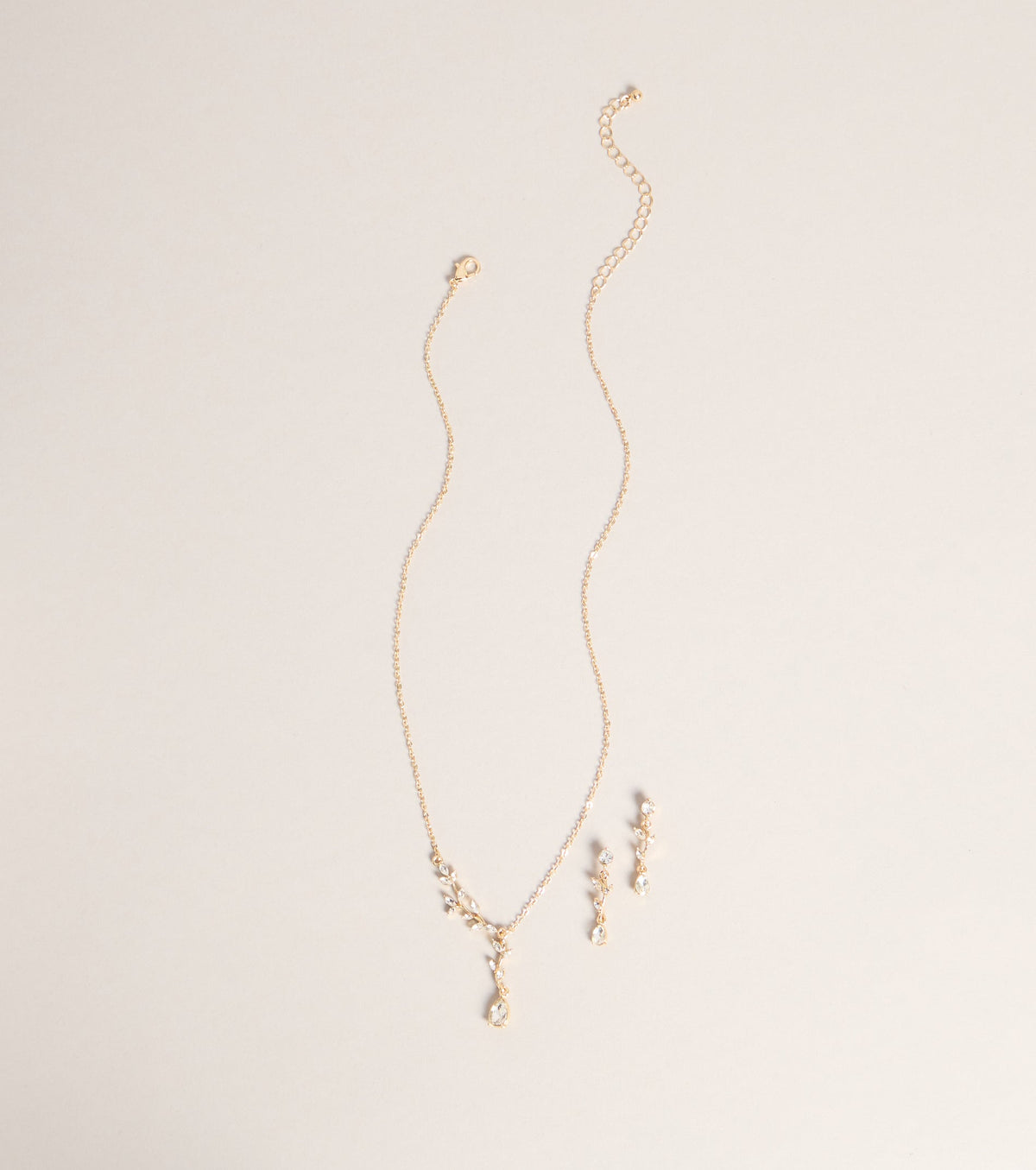 Soft Shine Rhinestone Leaf Necklace And Earrings Set